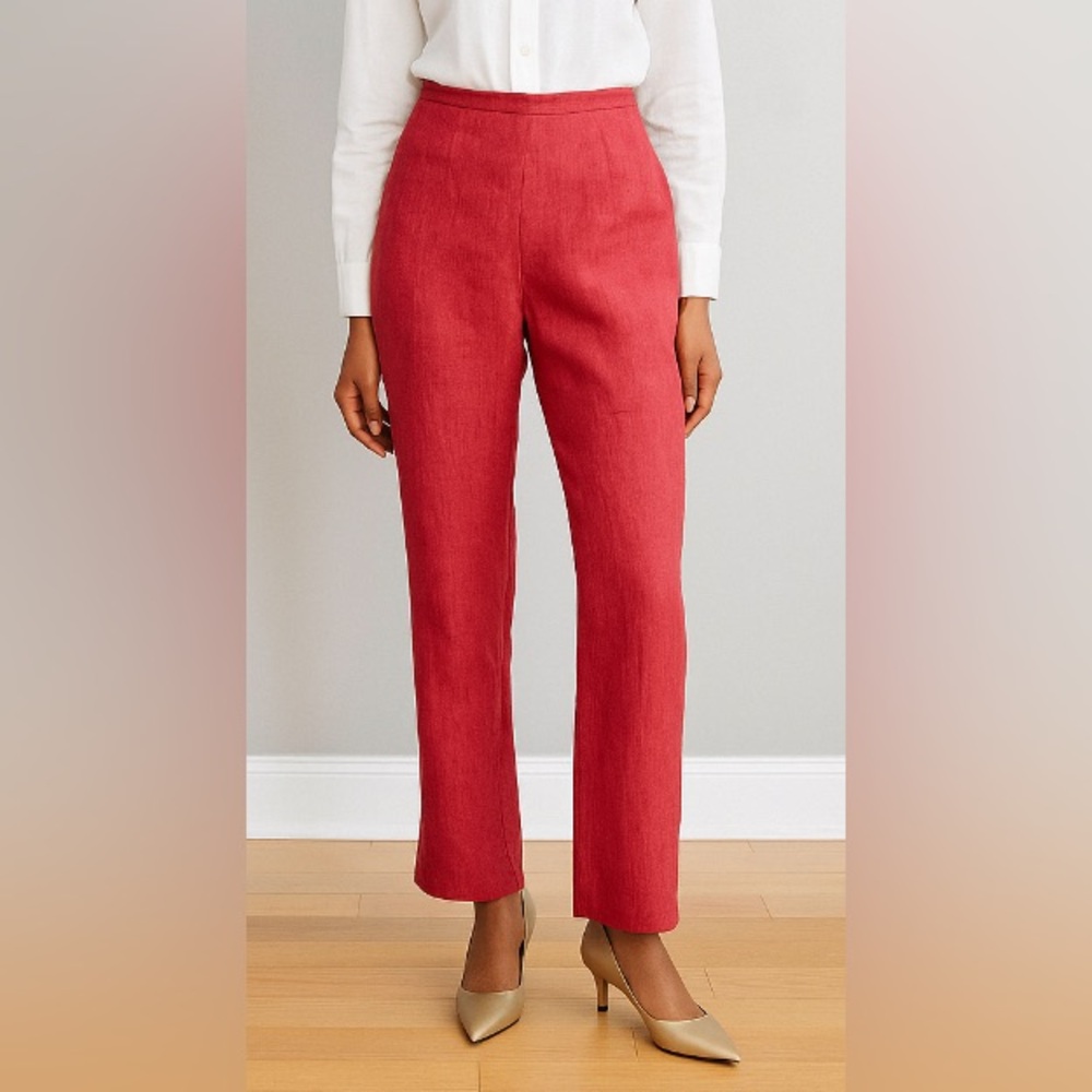 SIGRID OLSEN Deep Salmon Linen Flat Front Straight Ankle Pants Size 4 (like a 0)